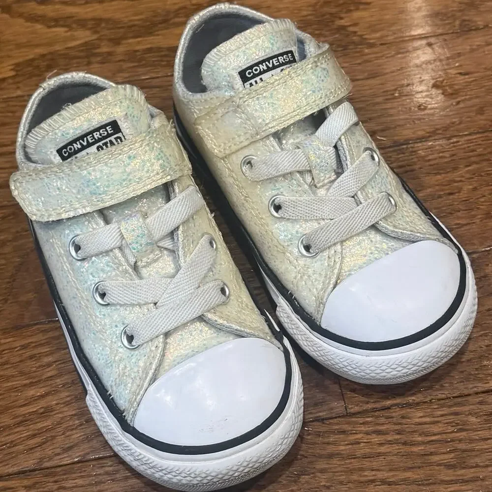Converse Chuck Taylor 1V Ox Toddler Size 7C Glitter Hook & Loop Sneakers